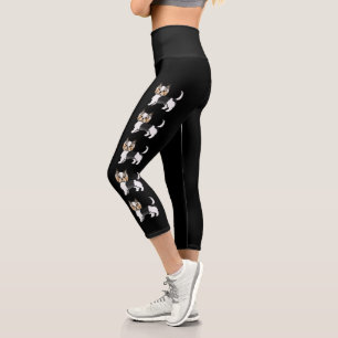 Leggings Capri Biewer Terrier Cute Cartoon Chiens Sur Noir