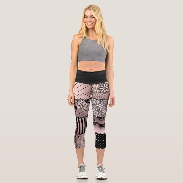 Leggings Capri Black and Light Pink Patchwork (Recto)