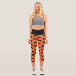 Leggings Capri Black Cat Orange Crazy Cat Femme