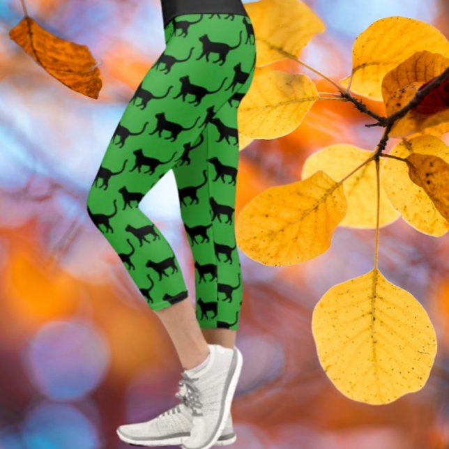 Leggings Capri Black Green Customisée Crazy Cat Femme (Feeling catty?)