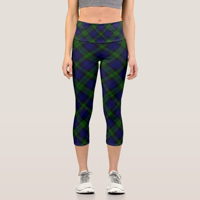 Leggings Capri Black Watch Tartan bleu vert Plaid (Recto)