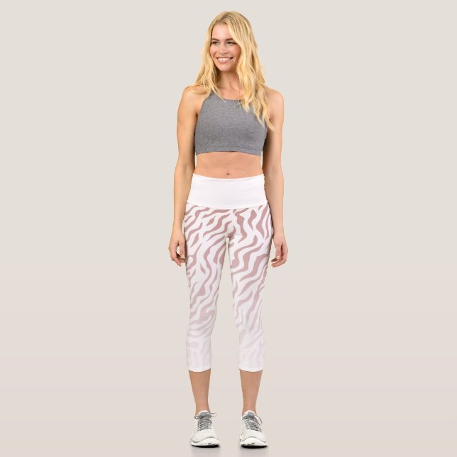 Leggings Capri Blancs Zèbre et Rose : Légendes élégantes (Recto)