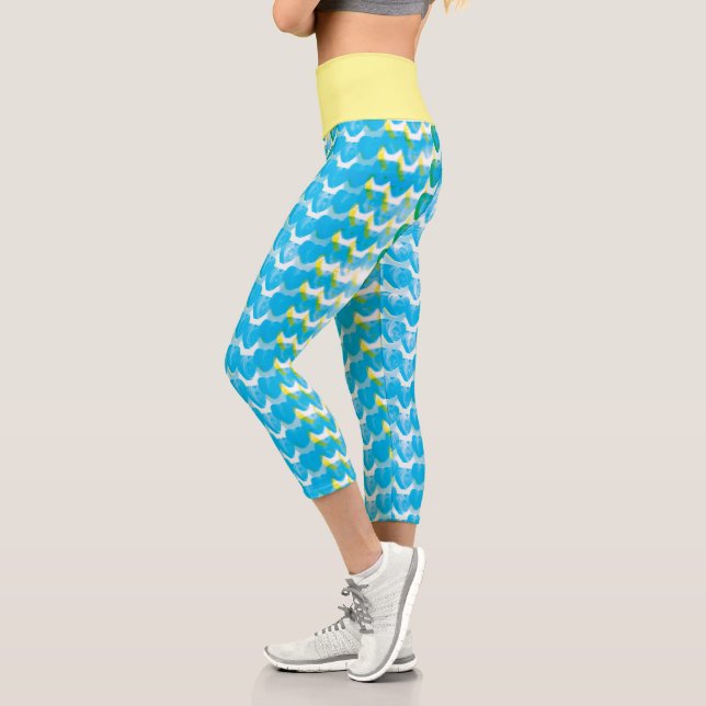 Leggings Capri Bleu amusant et mousse de mer Vert Coeur Abstrait  (Gauche)