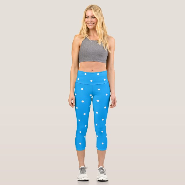 Leggings Capri Bleu avec points blancs (Recto)