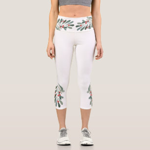 Leggings Capri Bleu blanc avec baies rouges