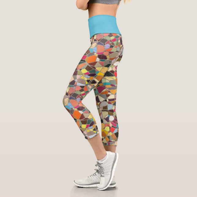 Leggings Capri Bleu clair rose jaune orange violet mosaïque (Gauche)