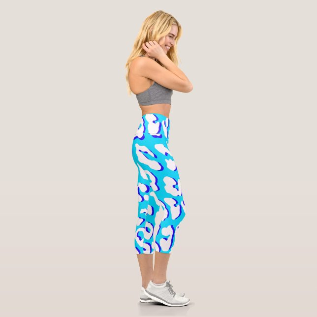Leggings Capri Bleu Empreinte de léopard blanc (Droite)