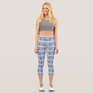 Leggings Capri Bleu et blanc Ancres nautiques Yoga haute taille