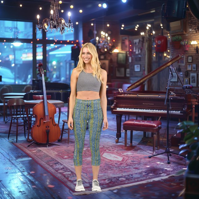 Leggings Capri Bleu et Jaune tendance : personnalisez le logo et  (Créateur téléchargé)