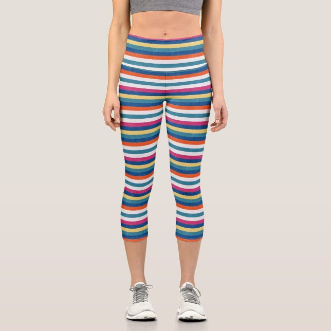 Leggings Capri Bleu framboise Orange Jaune Blancs Motif (Recto)
