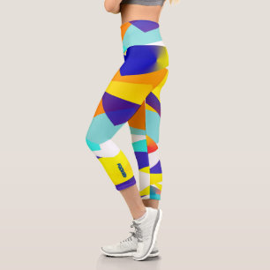 Leggings Capri Bleu jaune ciblé Art Abstrait