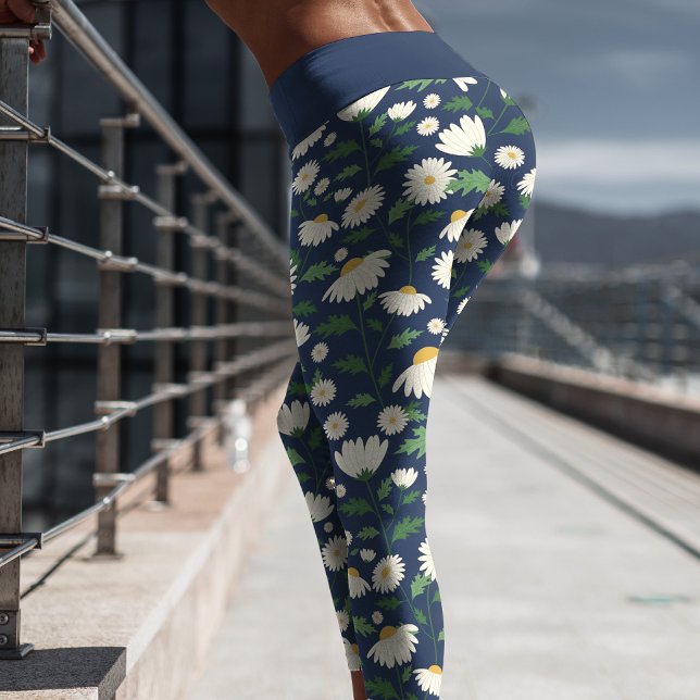 Leggings Capri Bleu Marine Cute Et Blanc Floral Daisy (Créateur téléchargé)