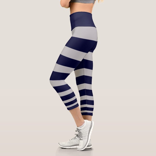 Leggings Capri Bleu marine moderne et rayures gris clair (Gauche)