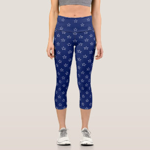 Leggings Capri bleu marine moderne étoiles blanches motif élégant