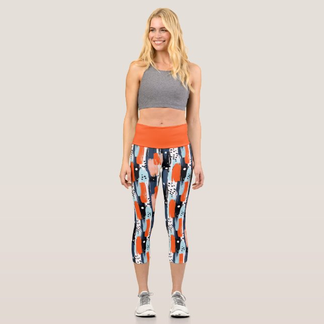 Leggings Capri Bleu orange brosses Motif Abstrait (Recto)