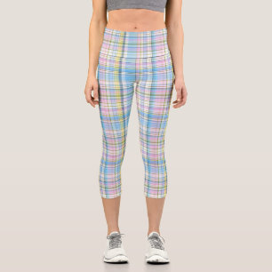 Leggings Capri Bleu rose jaune blanc Preppy Madras Plaid