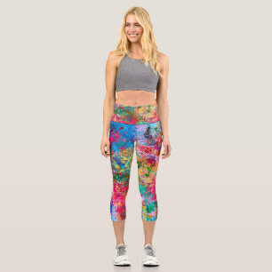 Leggings Capri Bleu Rouge Jaune Vert Rose Turquoise Splash Abstra
