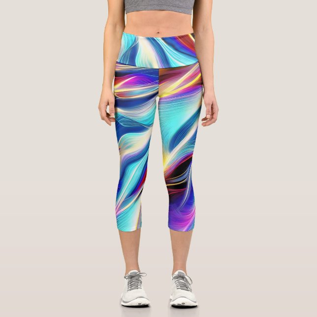 Leggings Capri Bleu Turquoise rose Jaune Blanc Vave Abstraction (Recto)