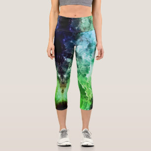 Leggings Capri Bleu Turquoise Vert fractal Nuages orageux Capri