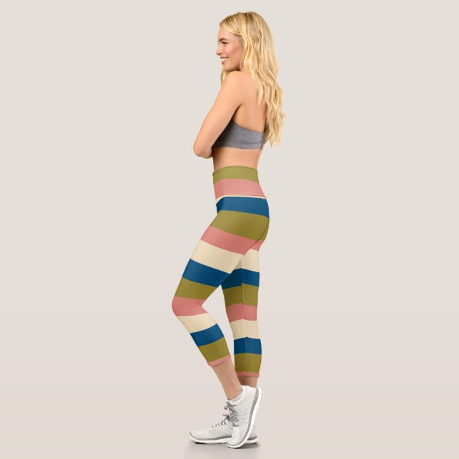 Leggings Capri Bleu, vert olive, rose et crème (Gauche)