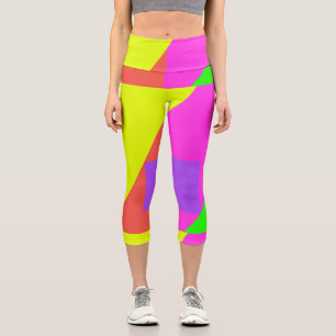 Leggings Capri Bloc de couleur Bright Gras Retro Imprimé
