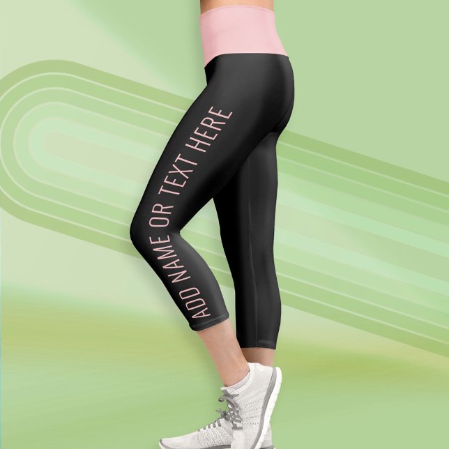 Leggings Capri Bloc de couleur moderne Texte personnalisé - Noir  (Custom Leggings)