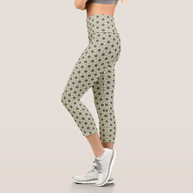 Leggings Capri Bloc Imprimer Carrelage Fleurs bleu crème vert (Gauche)