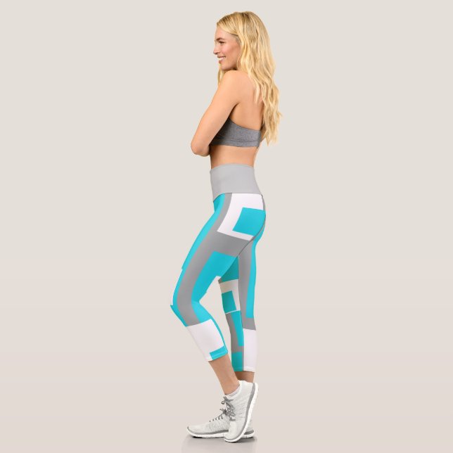 Leggings Capri blocs turquoise, gris et blanc (Gauche)