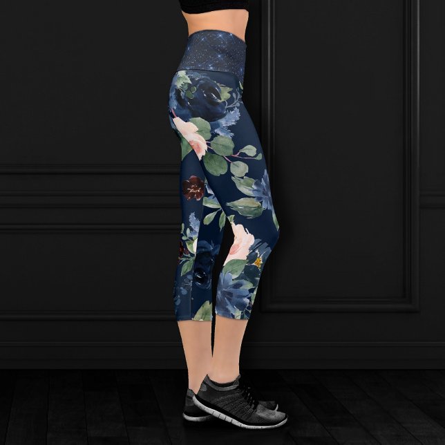 Leggings Capri Blooms Chics | Dark Navy Blue and Blush Shimmer (Créateur téléchargé)