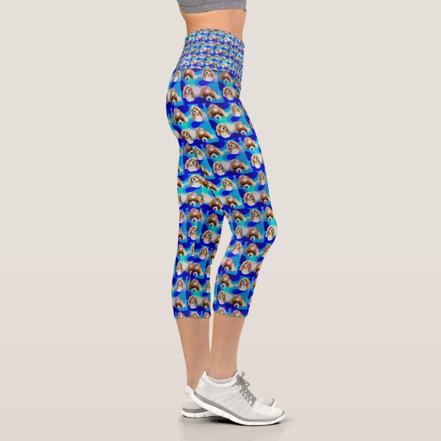 Leggings Capri Blue Abstrait Cavalier Spaniel Design, (Droite)