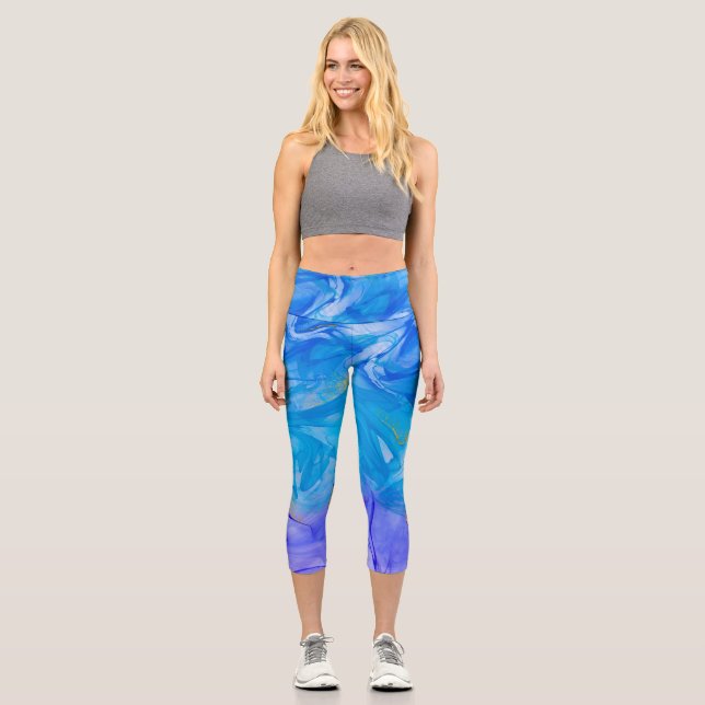 Leggings Capri Blue alcohol ink art (Recto)