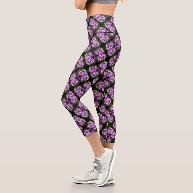 Leggings Capri Blue Hydrangea Petals Motif d'art Abstrait (Gauche)