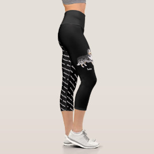 Leggings Capri Blue Merle Cartoon Sheltie & Chien's Name And Bree