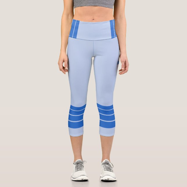 Leggings Capri Blue Retro Stripes on Minimalist light blue (Recto)
