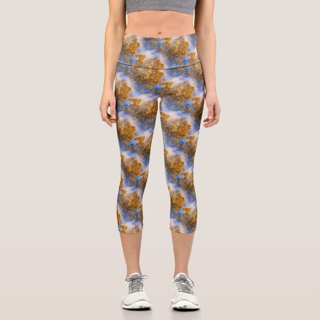Leggings Capri Blue Sky Automne Feuilles Nature Art (Recto)