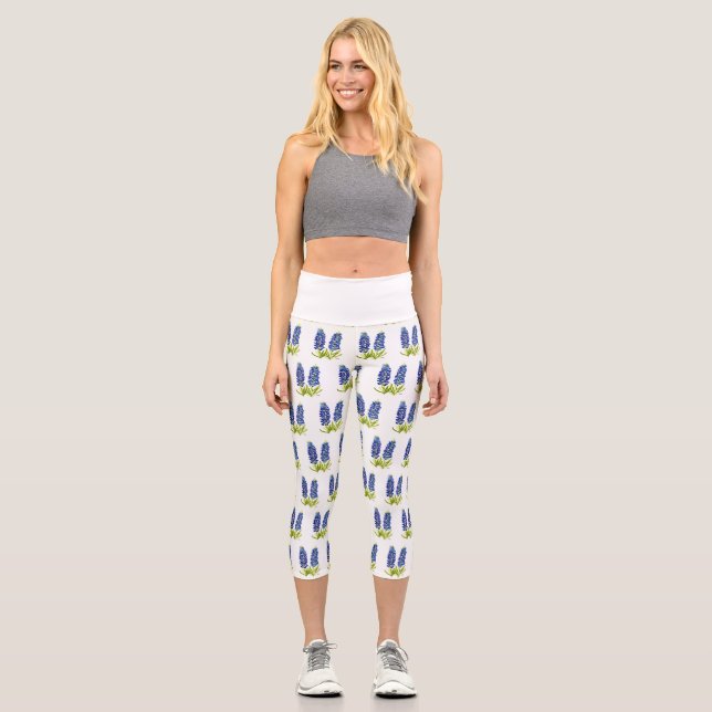 Leggings Capri Bluebonnets Texas Flowers Fleur sauvage Aquarelle (Recto)