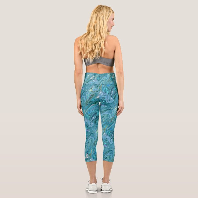 Leggings Capri Blues marbrées Abstrait Capris haut taille (Verso)
