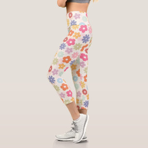 Leggings Capri Boho 70's Retro Daisy Flowers