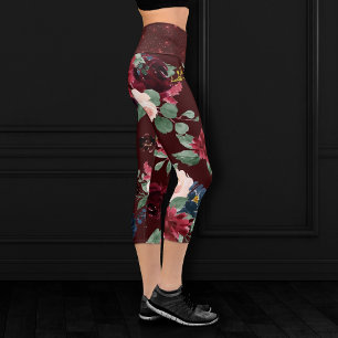 Leggings Capri Boho Bloom   Dark Elegant Red et Blush Shimmer