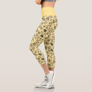 Leggings Capri Boho Été Floral Miel Abeille Motif Jaune mignonne