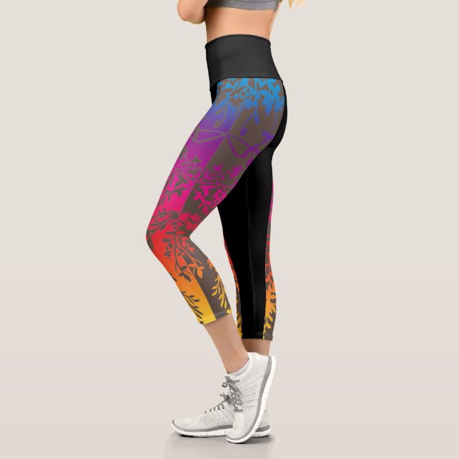 Leggings Capri Boho Ombre Sunset Personnalisable Haute Taille (Gauche)