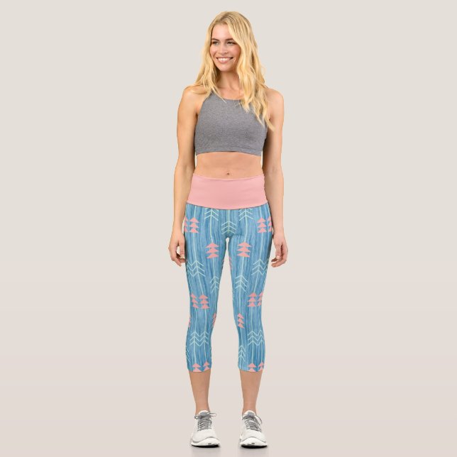 Leggings Capri Boho Rose Blanc Flèche Fond Bleu (Recto)