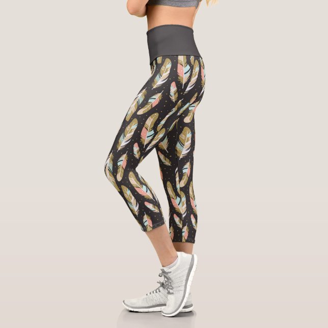 Leggings Capri Boho Style Plumes Motif (Gauche)