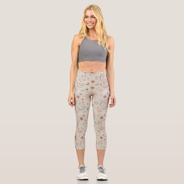Leggings Capri Boho Sun and Moon Pattern (Recto)