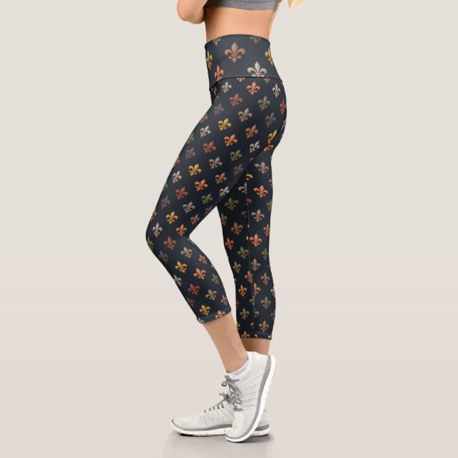 Leggings Capri Bois Terreux Motif Fleur-de-lis  (Gauche)
