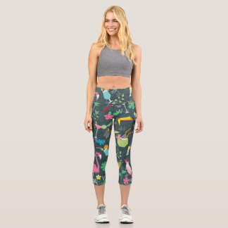 Leggings Capri Boissons D'Oiseaux Tropicaux : Vibrant Sans Fil.