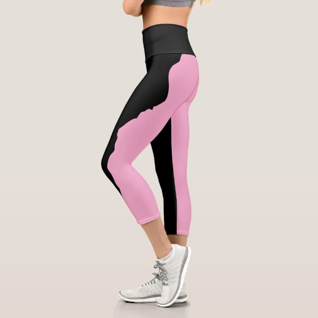 Leggings Capri Bold Black with Soft Pink Unique Stylish (Gauche)