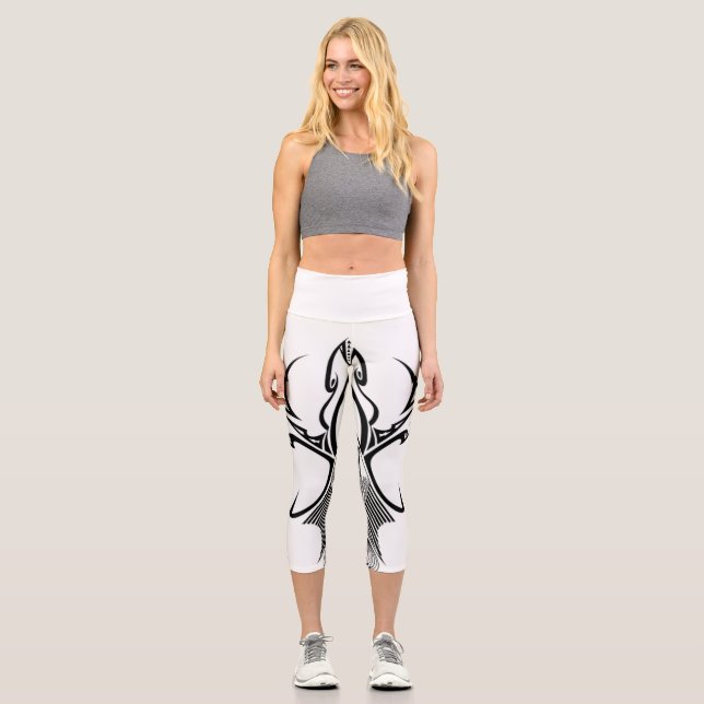 Leggings Capri Bold Tribal Pattern Black Ink Graphic (Recto)