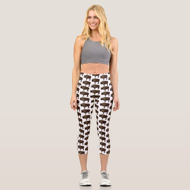 Leggings Capri Bonne illustration de bison américain (Recto)