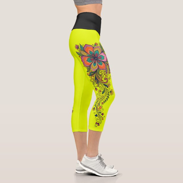 Leggings Capri Bordure de vrilles rétro Flower Power 6 (Droite)